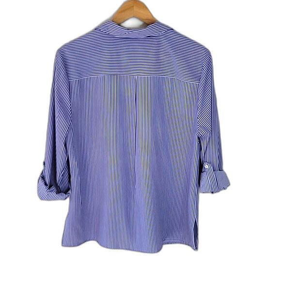 Notations Blue White Striped Long Sleeve Button Down Blouse size L Roll Tab NWT - Picture 6 of 12